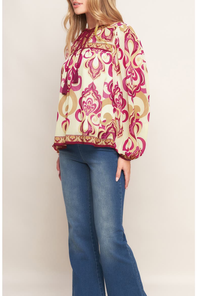 Tie Keyhole Long Sleeve Top, Alternate, color, IVORY PINK