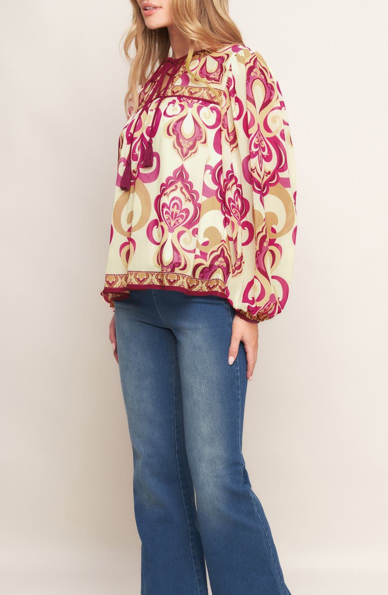 FLYING TOMATO Tie Keyhole Long Sleeve Top, Alternate, color, Ivory Pink