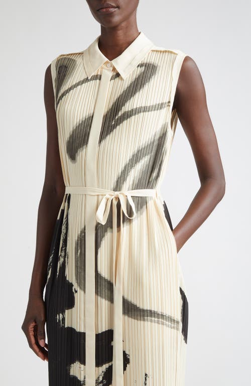 Jason Wu Collection Pleated Sleeveless Maxi Shirtdress With Artwork By Tong In Calico/black
