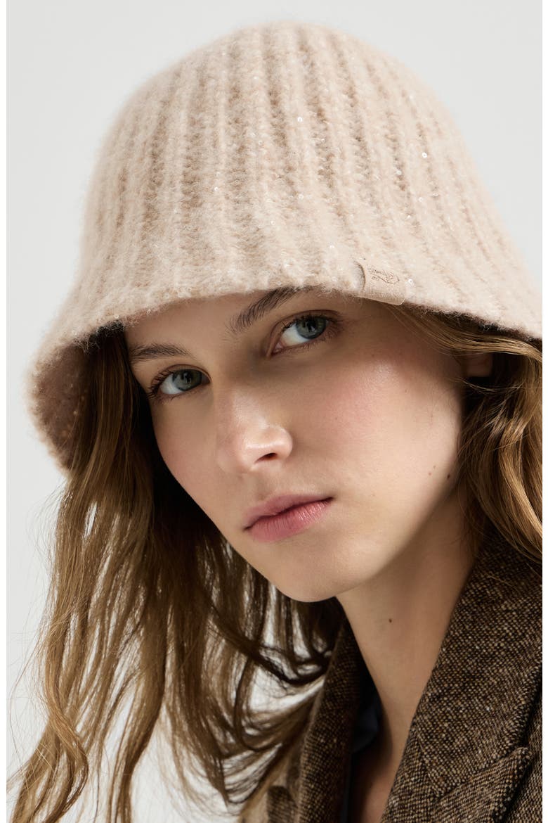 Cashmere Diamond yarn rib knit bucket hat, Alternate, color, Ecru