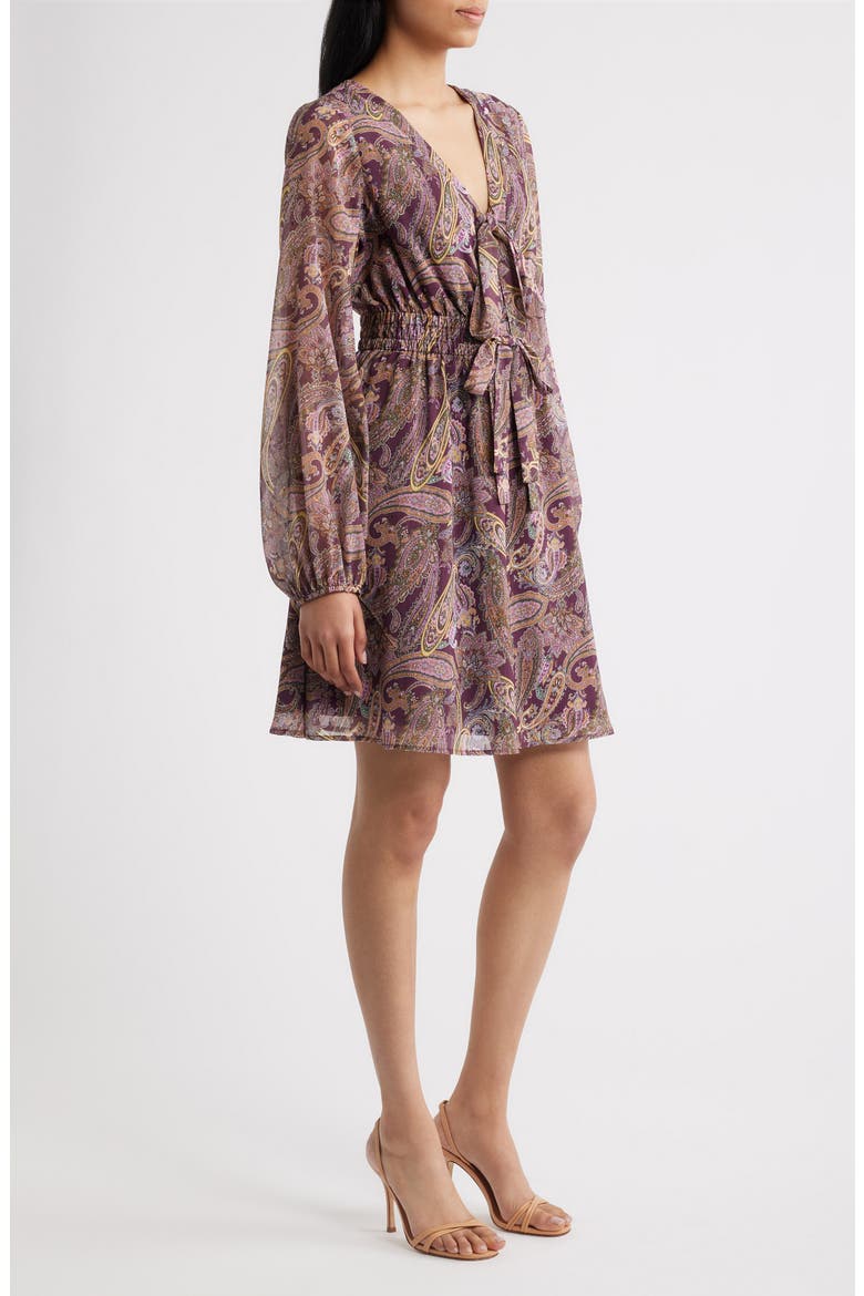 Roset Paisley Tie Neck Minidress, Alternate, color, ROSET
