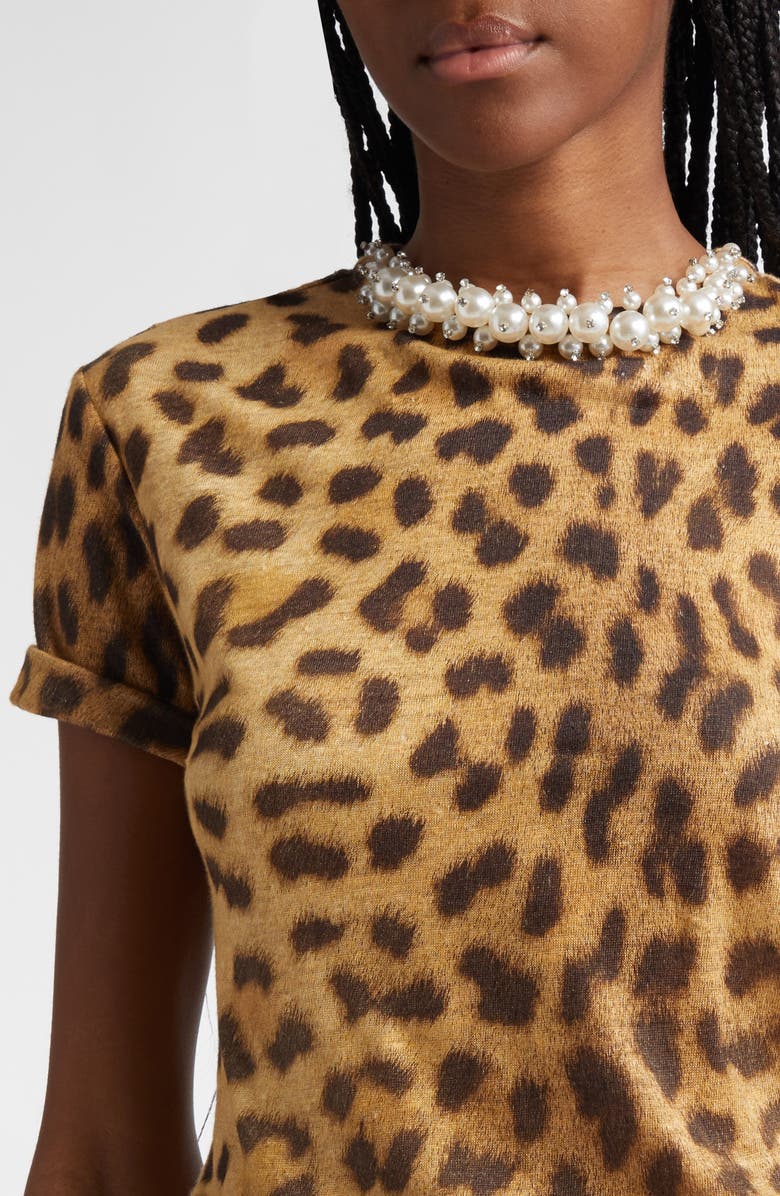 Zimmermann Crystal Embellished Leopard Print Linen T-Shirt, Alternate, color, 