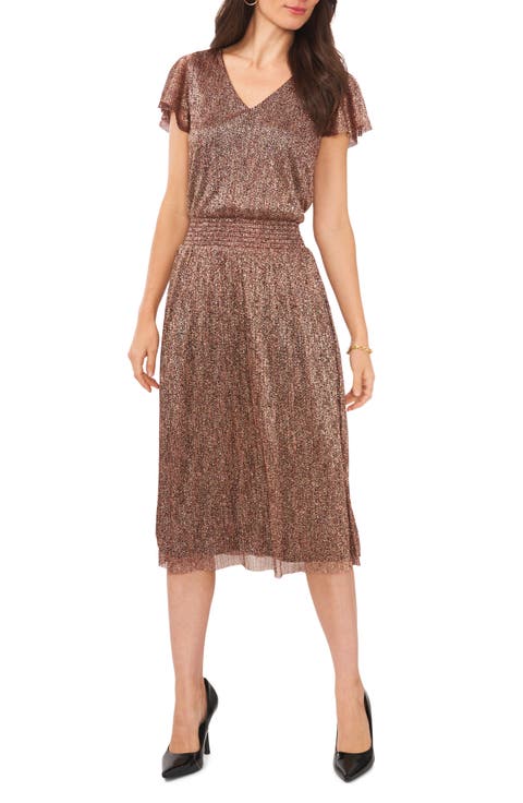 Metallic Flutter Sleeve Dress