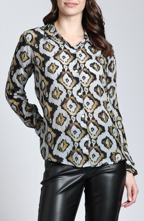 APNY APNY ABSTRACT PRINT ROLL TAB SLEEVE CHIFFON BUTTON-UP SHIRT