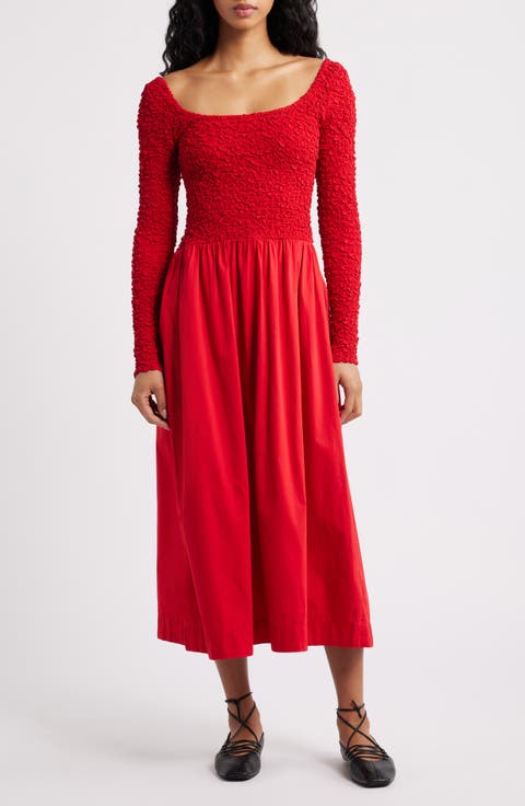 Malinda Smocked Long Sleeve Organic Cotton Maxi Dress