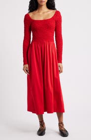 Damson Madder Malinda Smocked Long Sleeve Organic Cotton Maxi Dress