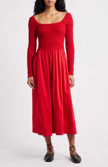 Damson Madder Malinda Smocked Long Sleeve Organic Cotton Maxi Dress