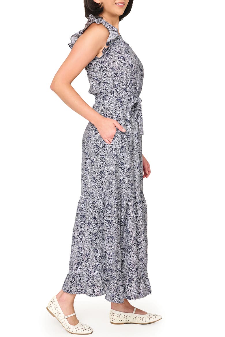 Floral Tie Waist Maxi Dress, Alternate, color, MIDNIGHT VINE