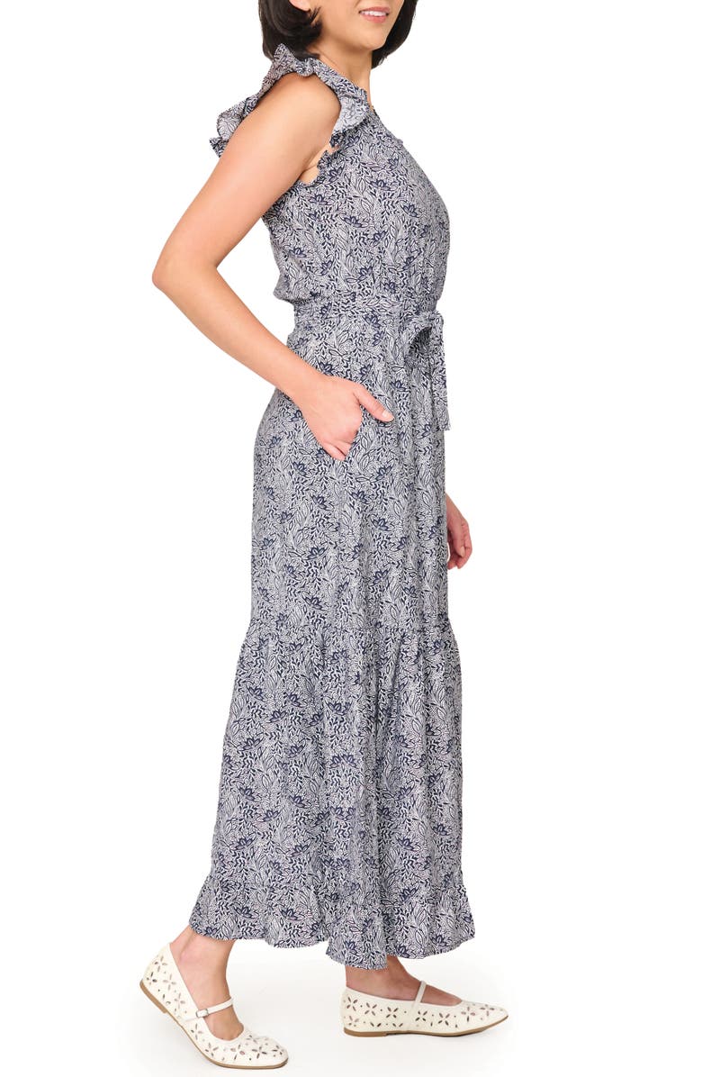 GIBSONLOOK Floral Tie Waist Maxi Dress, Alternate, color, Midnight Vine