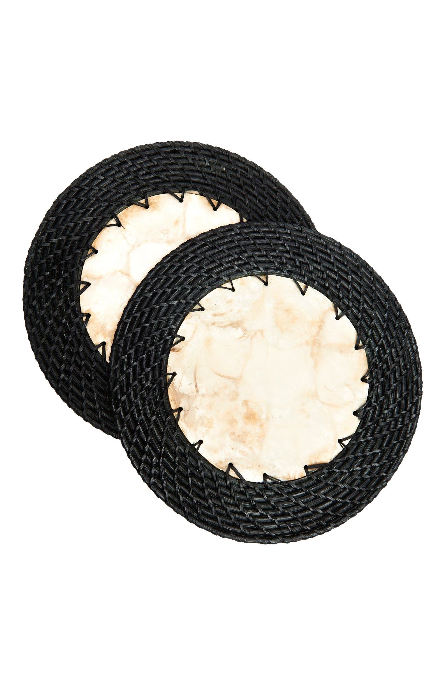 Kubo Capiz Shell Placemats With Black Rattan - Set of 2 