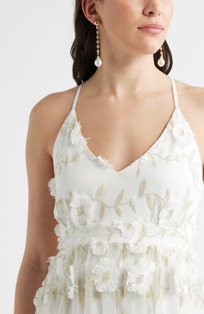 Chelsea28 3-D Metallic Floral Gown, Alternate, color, Ivory