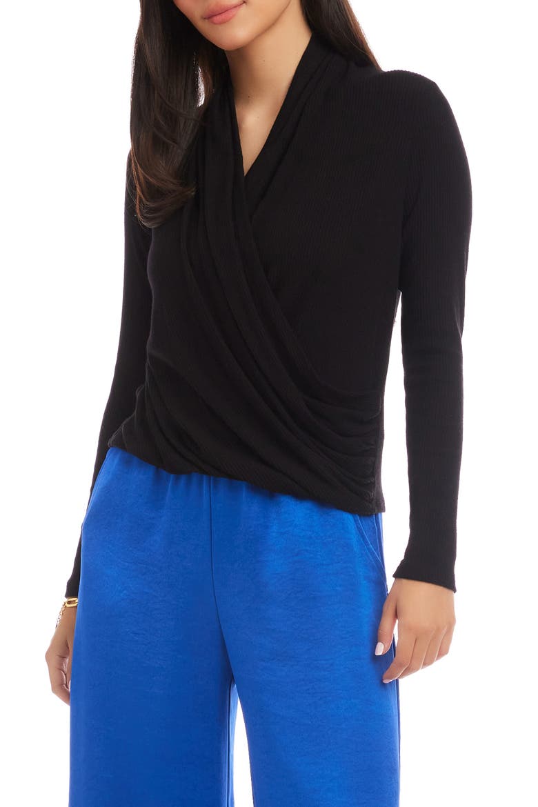 Drape Crossover Rib Top, Alternate, color, BLACK