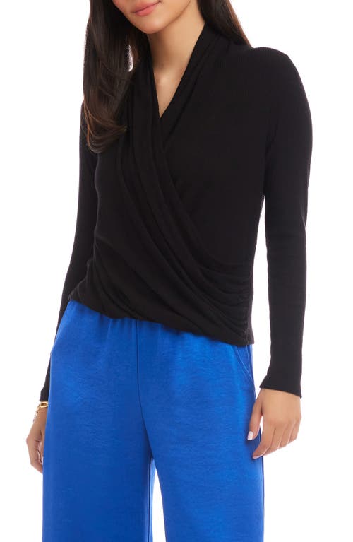 Karen Kane Drape Crossover Rib Top In Black