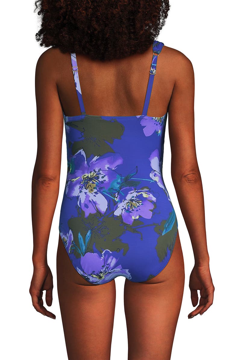 Lands' End NEW SlenderSuit Grecian Adjustable Low Leg One Piece, Alternate, color, Violet Etched Floral