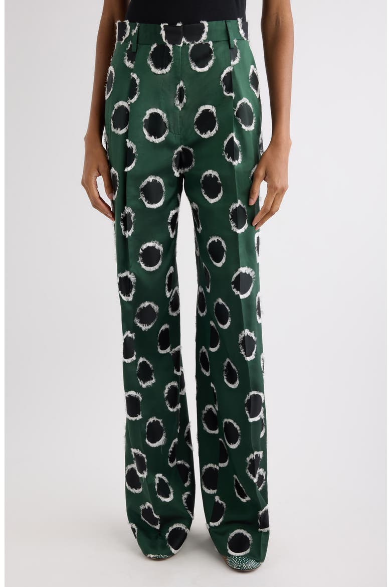 Portias Fil Coupé Polka Dot Pleated Satin Straight Leg Pants, Main, color, DARK GREEN