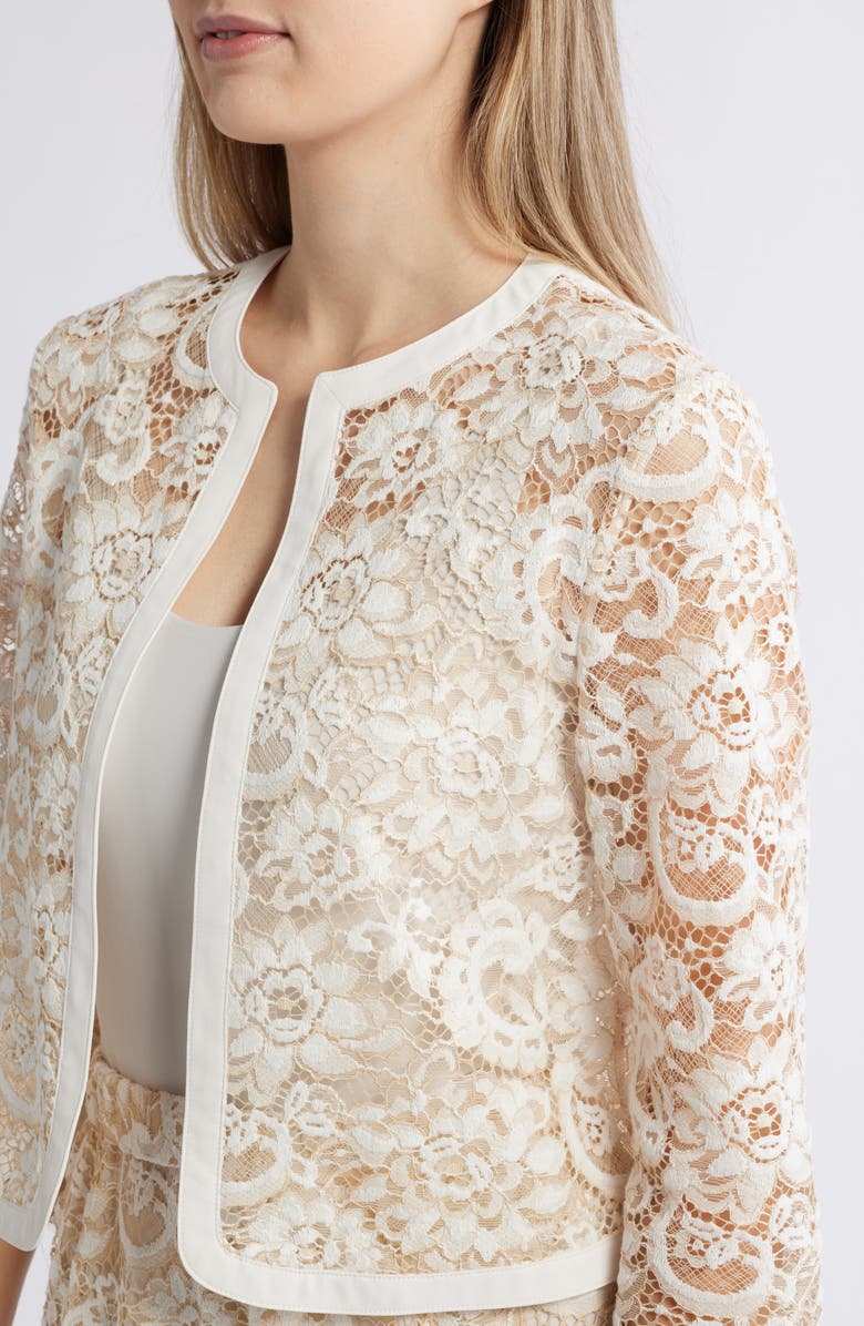 Anne Klein Floral Lace Open Front Jacket, Alternate, color, White
