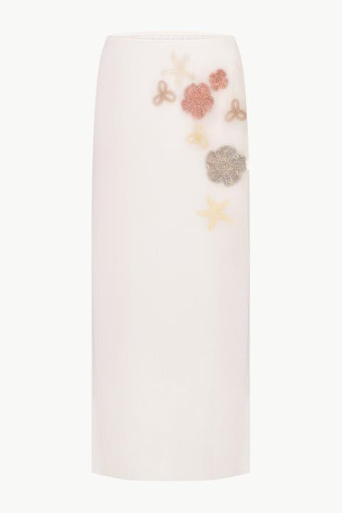 High-Waisted Floral-Appliqu Pencil Skirt