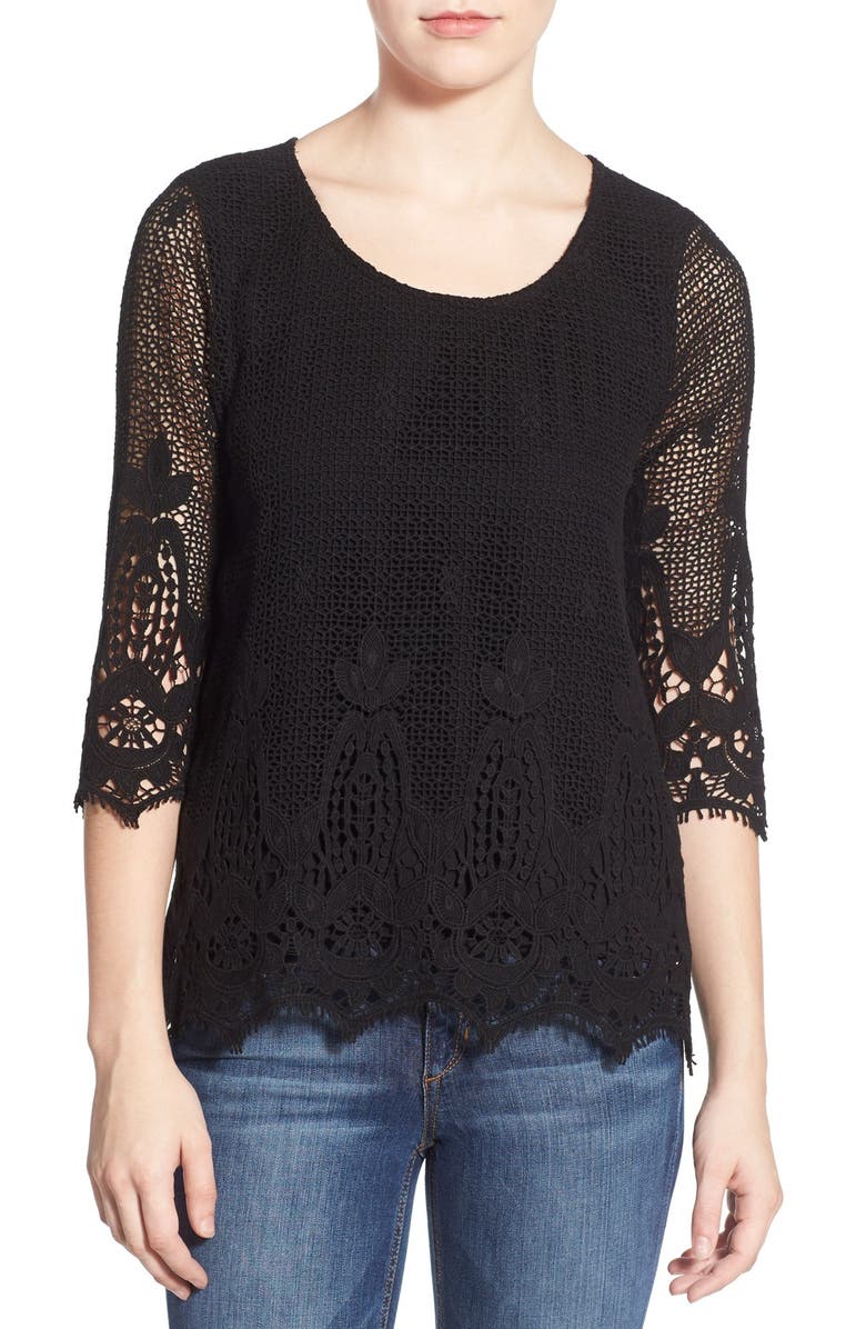 Ella Moss 'Thistle' Crochet Three-Quarter Sleeve Top, Main, color,