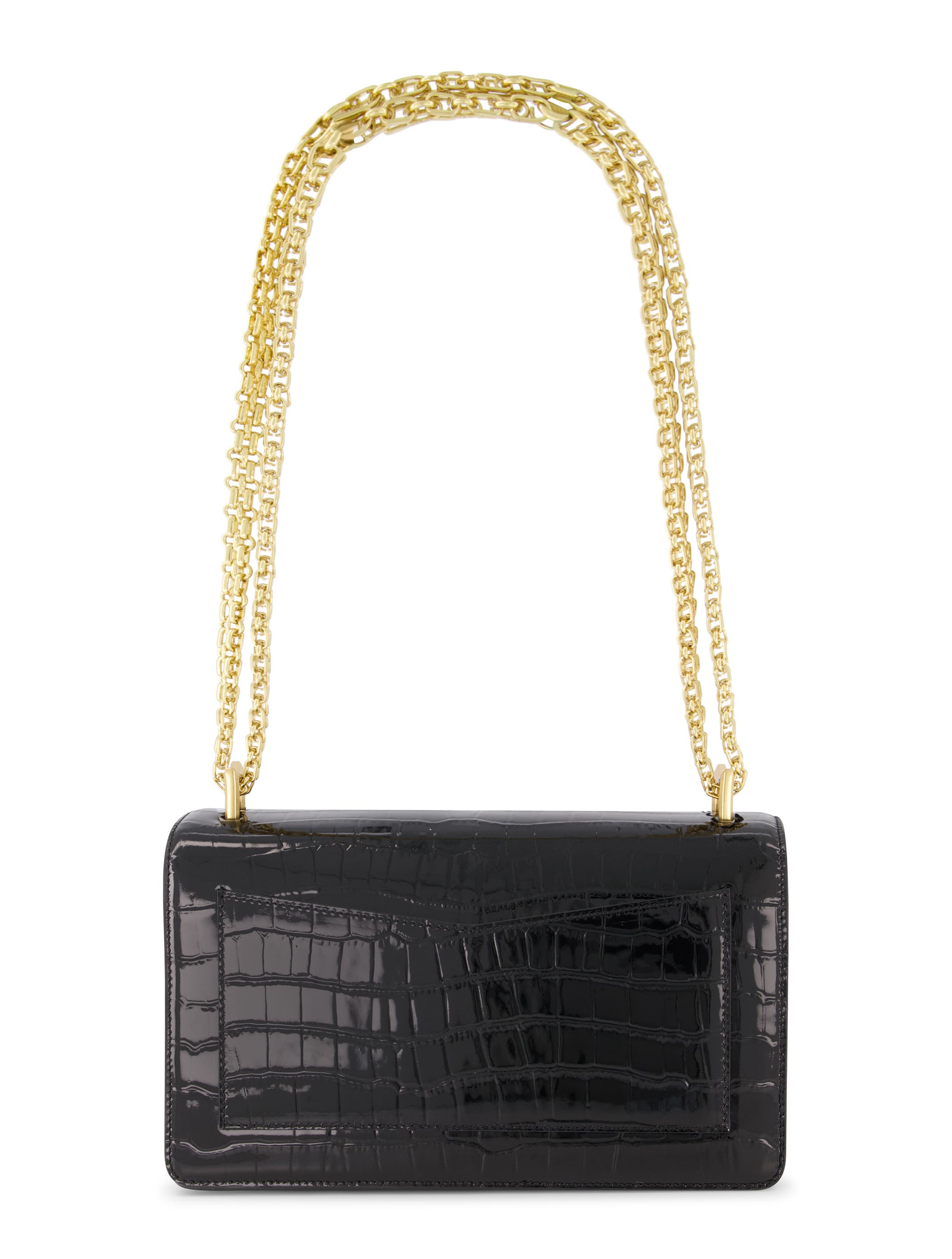 Gold Plated Hardware Crocodile Leather Shoulder Bag, Alternate, color, Black