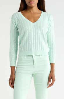 Trinity Sequin Cable V-Neck Pullover