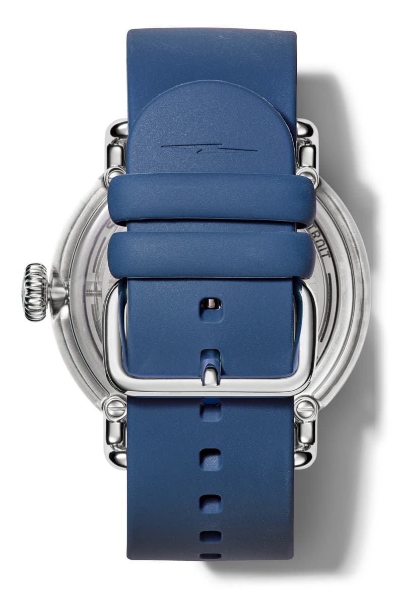 Detrola The Daily Wear Silicone Strap Watch, 43mm, Alternate, color, MIDNIGHT BLUE/ GREY/ SILVER