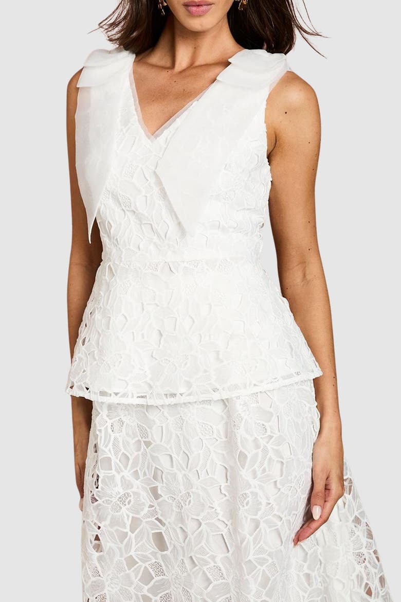Lace Bow V-Neck Top, Alternate, color, Ivory