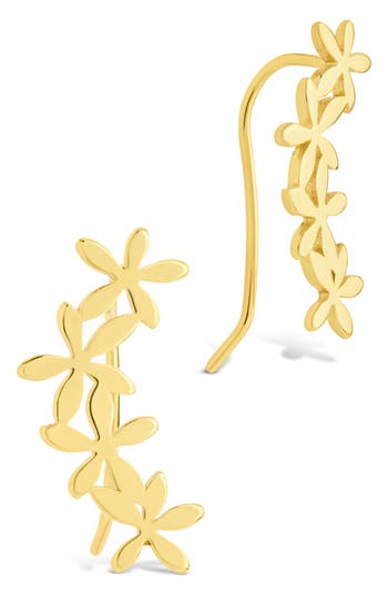 Sterling Forever Carly Floral Ear Crawlers In Gold