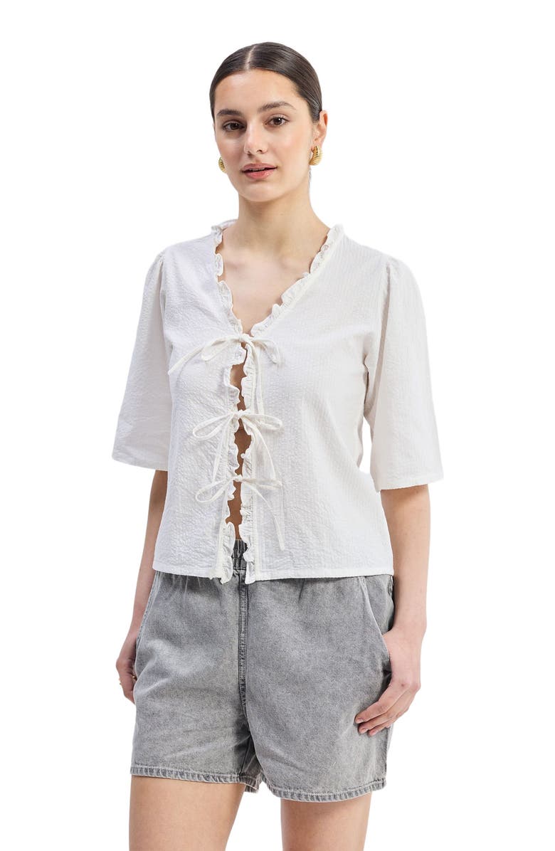 Reistor Relaxed Fit Top With Ruffles and Front-Ties, Alternate, color, Striped Horizon