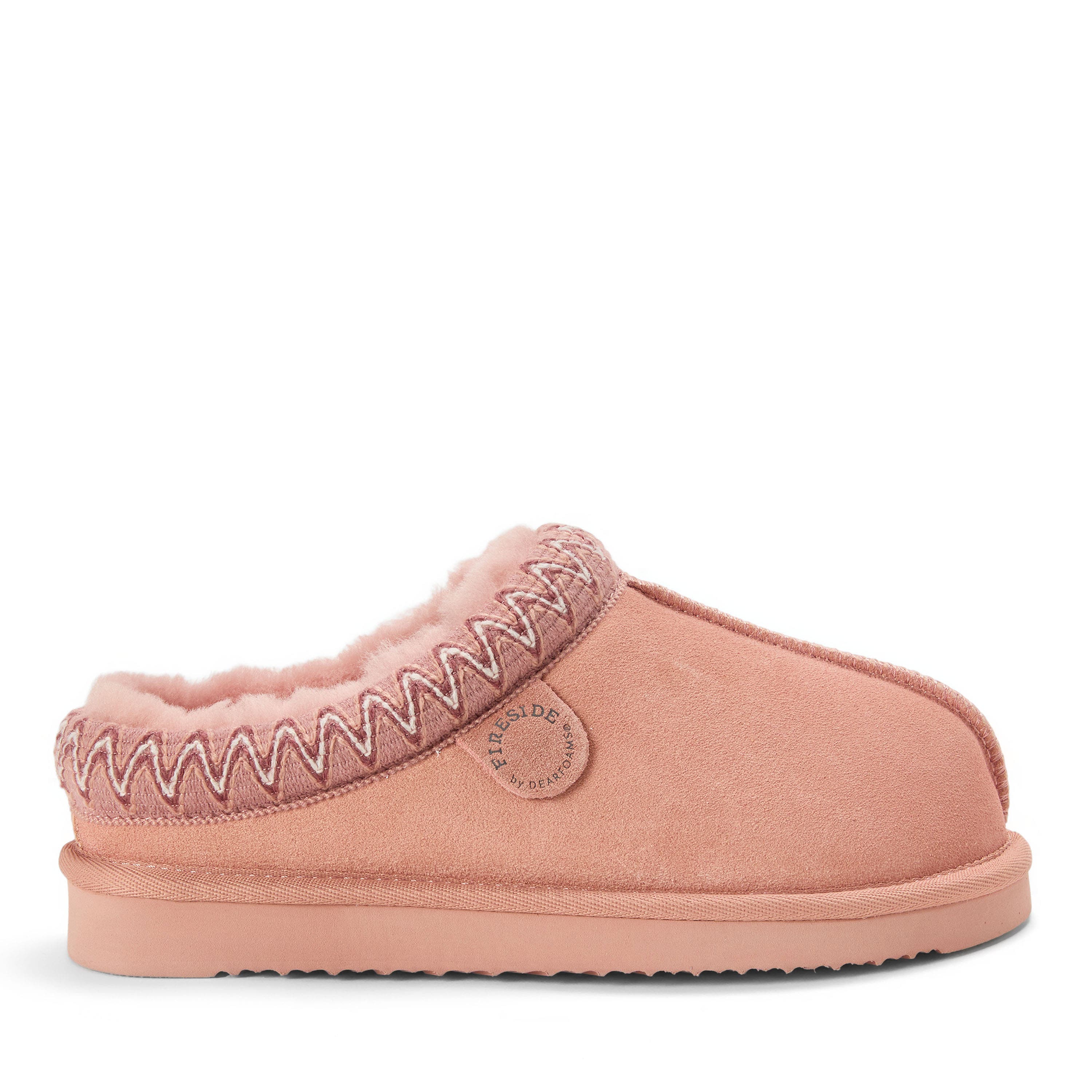 Fireside Greta Genuine Shearling Clog Slipper with Embroidery, Alternate, color, DUSTY PINK