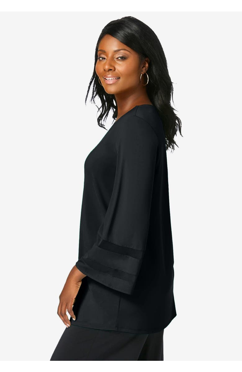 Jessica London Stretch Knit Mesh Inset Sleeve Tunic, Alternate, color, Black