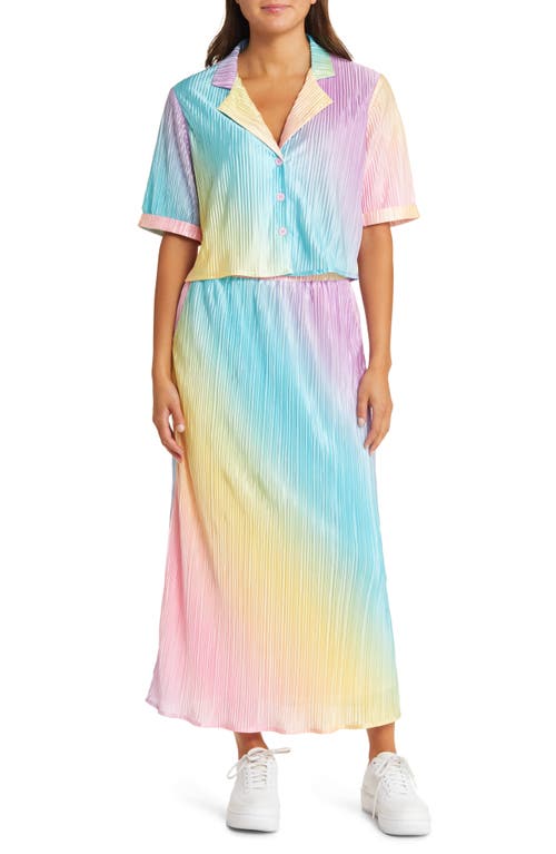 Dressed in Lala Est La Vie Rainbow Stripe Two-Piece Shirt & Skirt Set in Rainbow Daydream  product