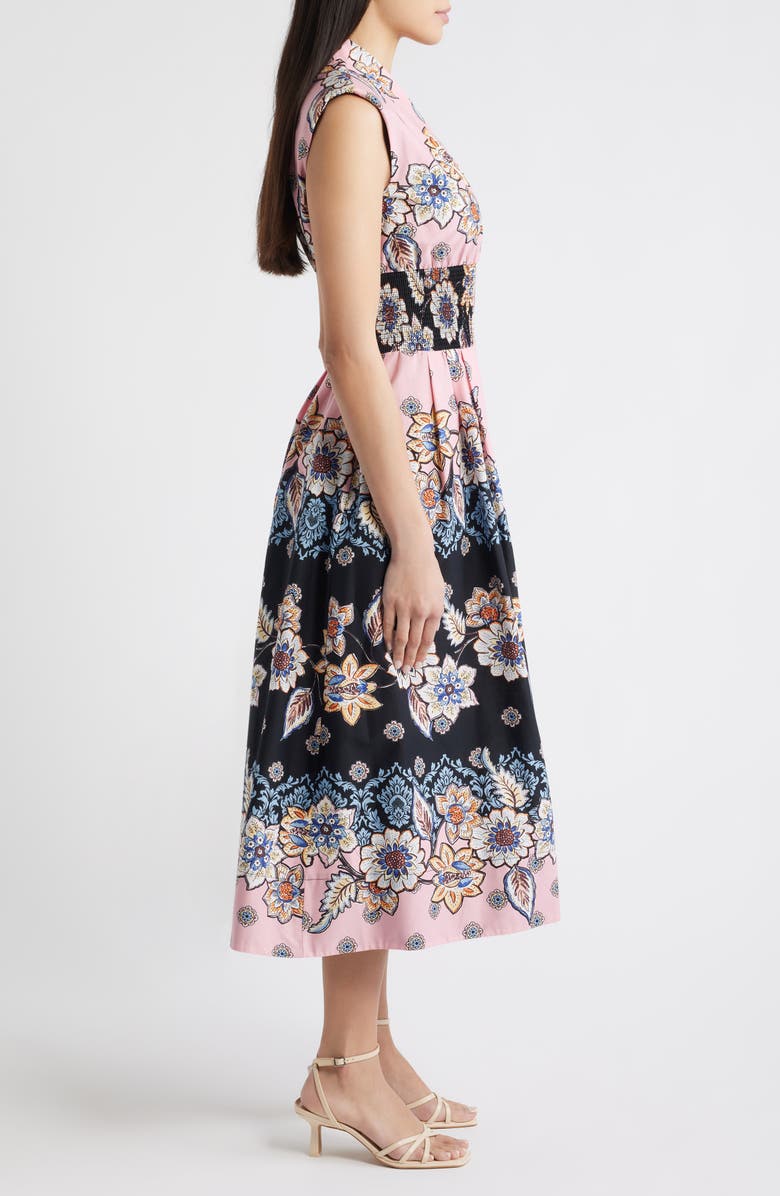 Vince Camuto Smocked Waist Stretch Cotton Midi Dress, Alternate, color, 