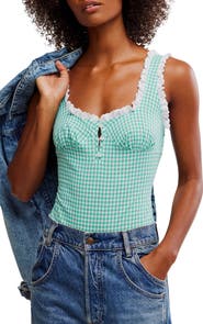 Free People Cassie Gingham Ruffle Bodysuit