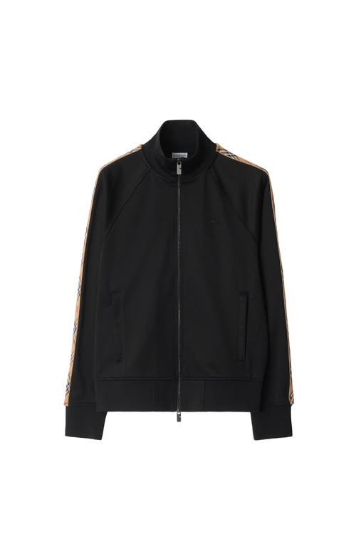 Burberry Checked Jacquard-trimmed Logo-embroidered Tech-jersey Track Jacket In Black
