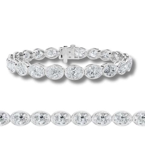 15Ct TW East West Oval Bezel Diamond Tennis Bracelet 14k Gold 7" Lab Grown