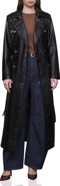 Avec Les Filles Belted Faux Leather Utility Trench Coat