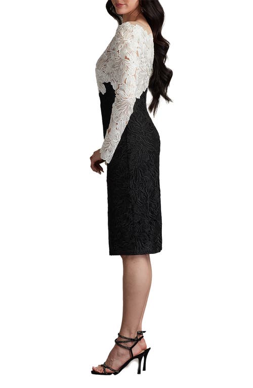 Tadashi Shoji Two-tone Floral Lace Illusion Dress In Ivory/black