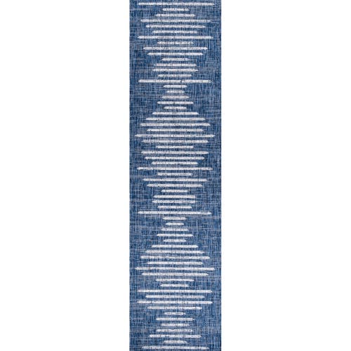 Jonathan Y Zolak Berber Stripe Geometric Indoor/outdoor Area Rug In Blue/ivory