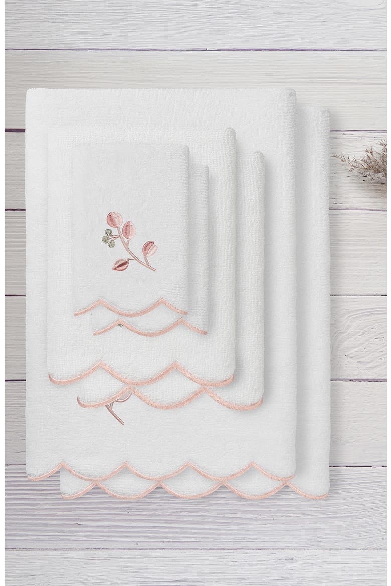 Wild Branch Scallop 6-Piece Assorted Towels Set, Alternate, color, WHITE/ PINK