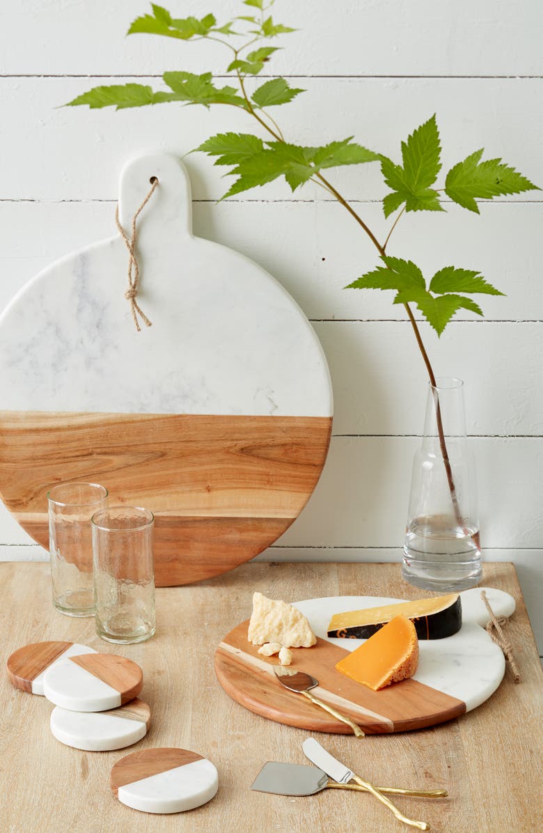 NORDSTROM AT HOME Set of 4 Wood & Marble Coasters, Alternate, color,