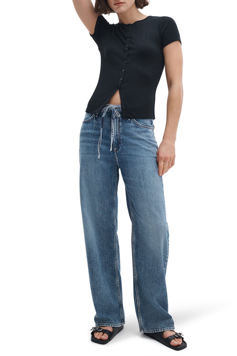 The Knit Button T-Shirt, Alternate, color, BLACK