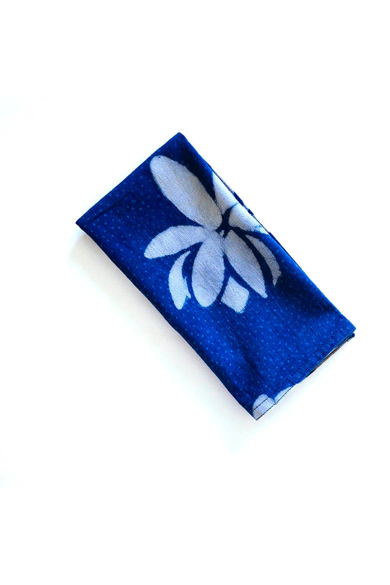 Hand Block Printed Blue Lotus Napkin, Main, color, Blue