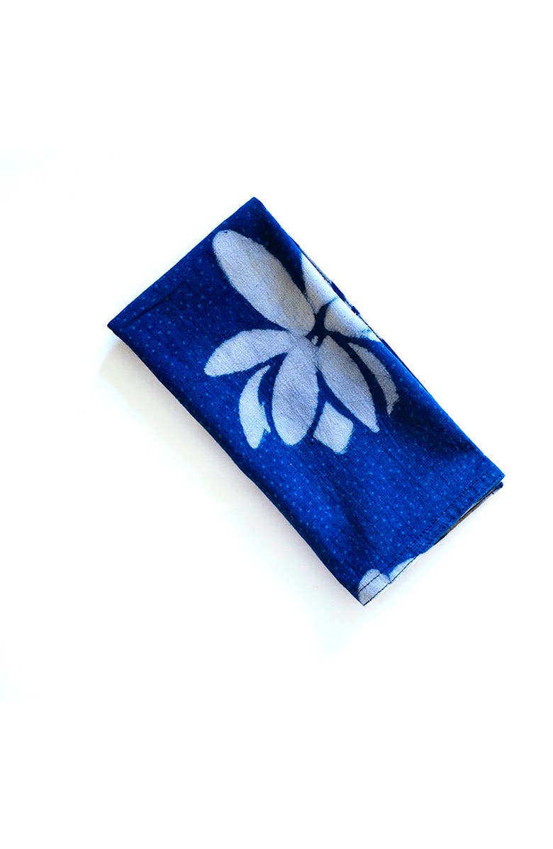 Ichcha Hand Block Printed Blue Lotus Napkin, Main, color, Blue
