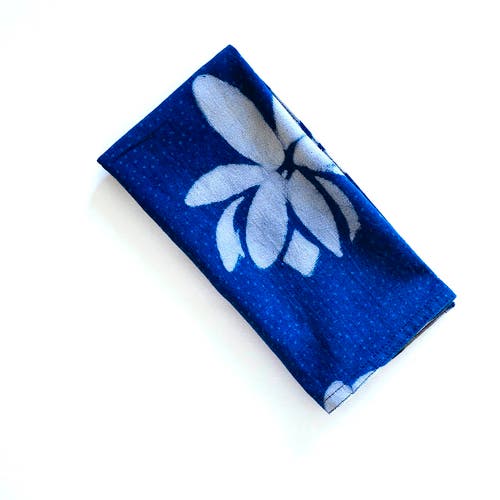 Ichcha Hand Block Printed Blue Lotus Napkin In Blue