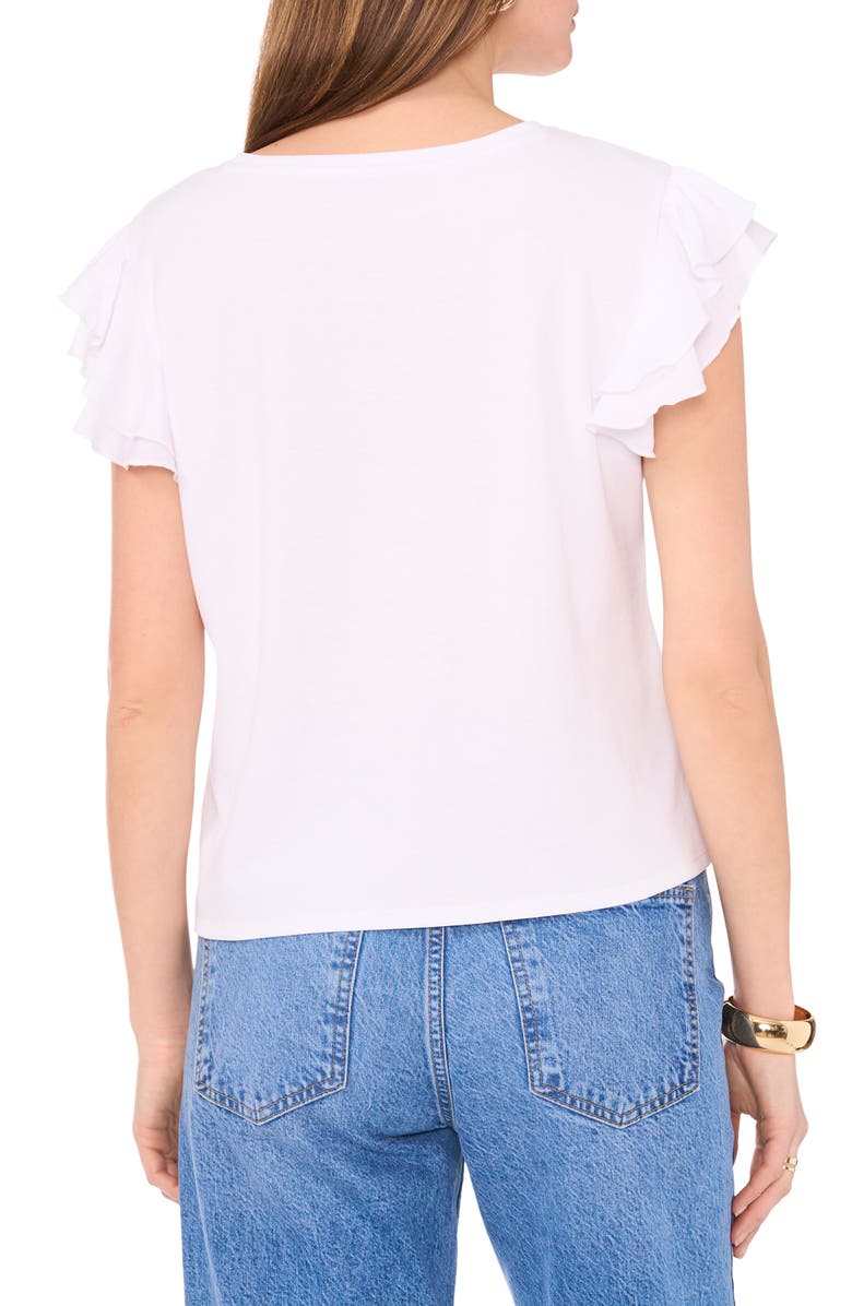 Vince Camuto Tiered Ruffle Sleeve Cotton Blend Top, Alternate, color, Ultra White