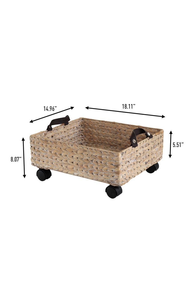 Adaline Classic Farmhouse Hand-Woven Hyacinth Rectangular Underbed Storage Bin with Wheels and Handles, Alternate, color, White Wash