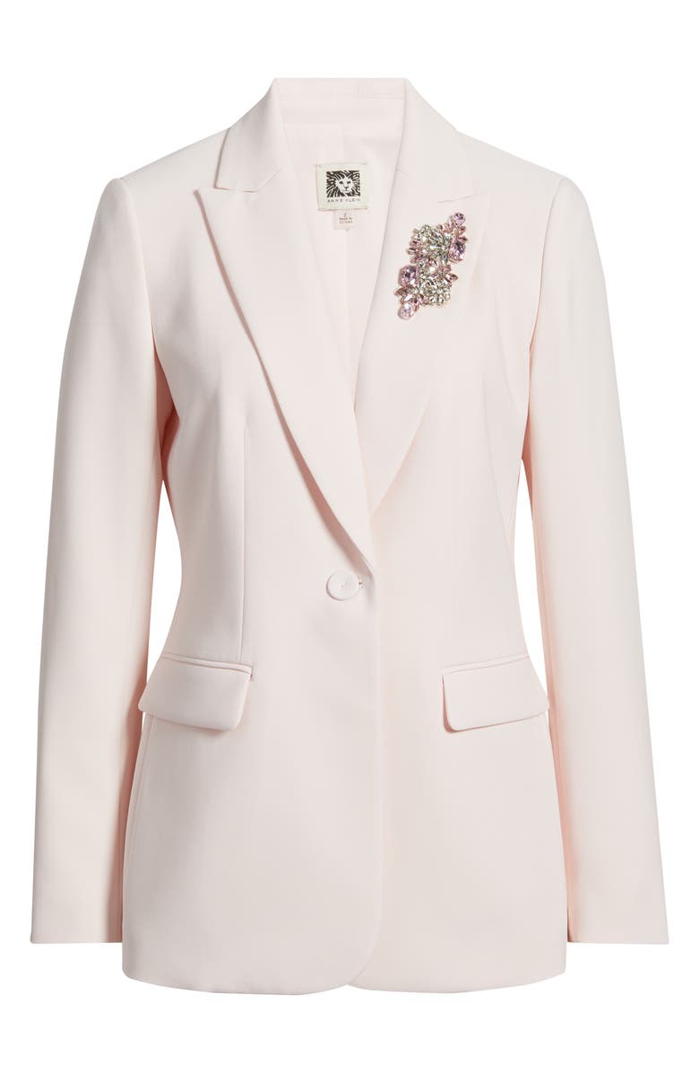 Anne Klein Crystal Brooch One Button Blazer, Alternate, color, 