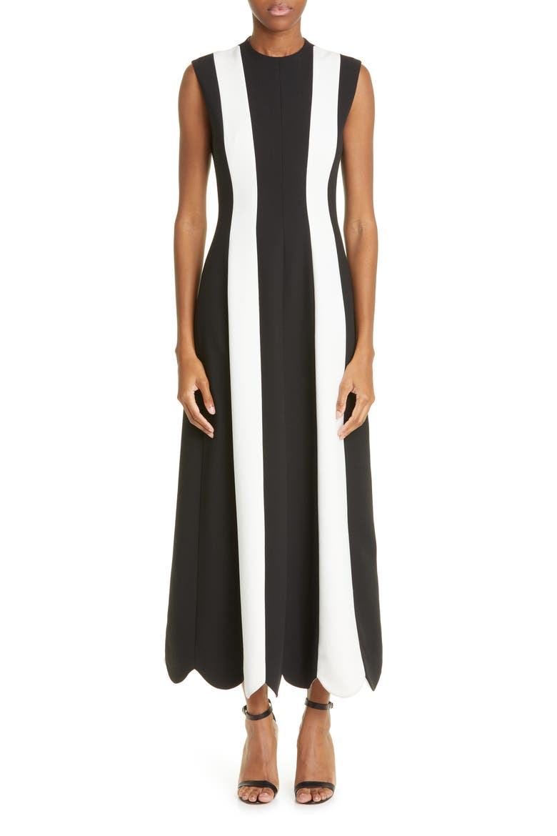 Colorblock Sleeveless Stretch Twill Midi Dress, Main, color, BLACK/ IVORY