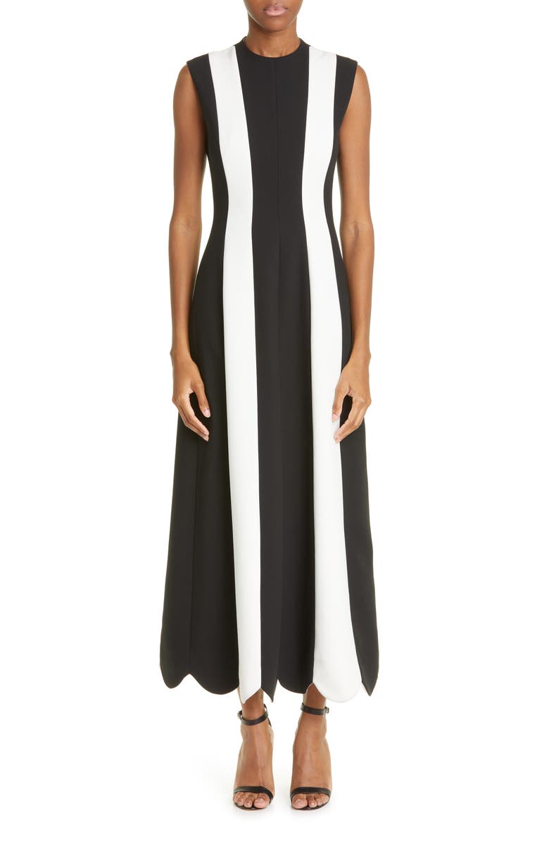 Lela Rose Colorblock Sleeveless Stretch Twill Midi Dress, Main, color,