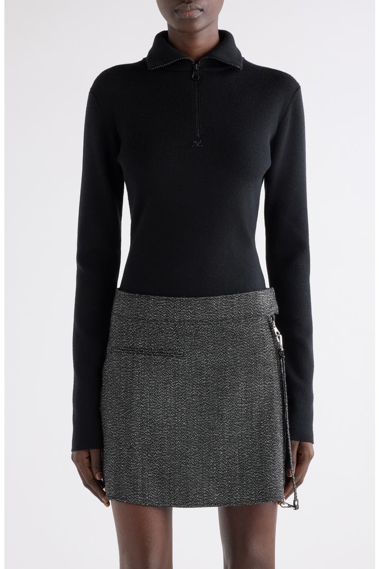 Merino Wool Mock Neck Half Zip Sweater, Main, color, BLACK